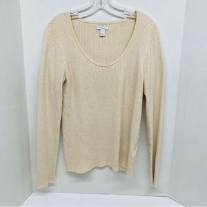 Daily Ritual Ribbed Knit Long Sleeve Top Beige Size L Scoop Neck Casual Layer